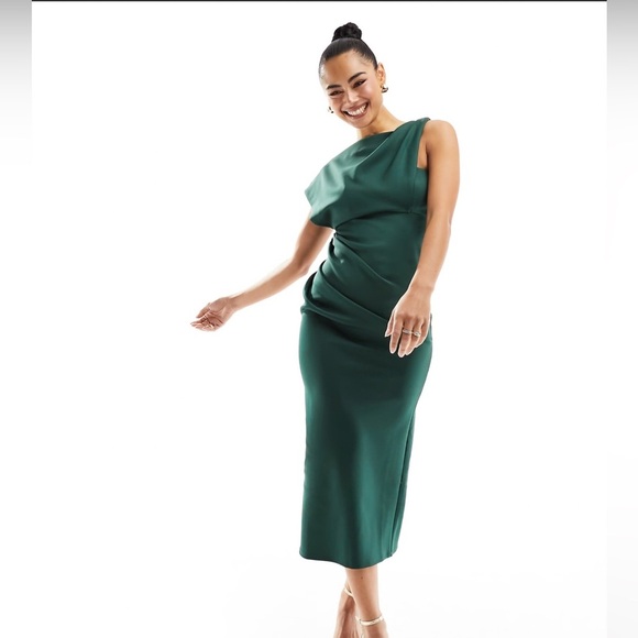 ASOS DESIGN asymmetric high neck minimal midi dress in green, Size S, NWT - Picture 11 of 12